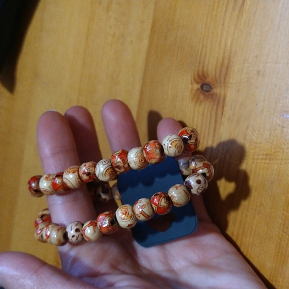 Boho Bohemian style hippie wooden pattern bracelets - Picture 9 of 10